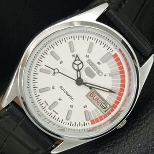 Vintage 1988 Seiko Automatic Mens Silver Watch W/daydate & Red accents
